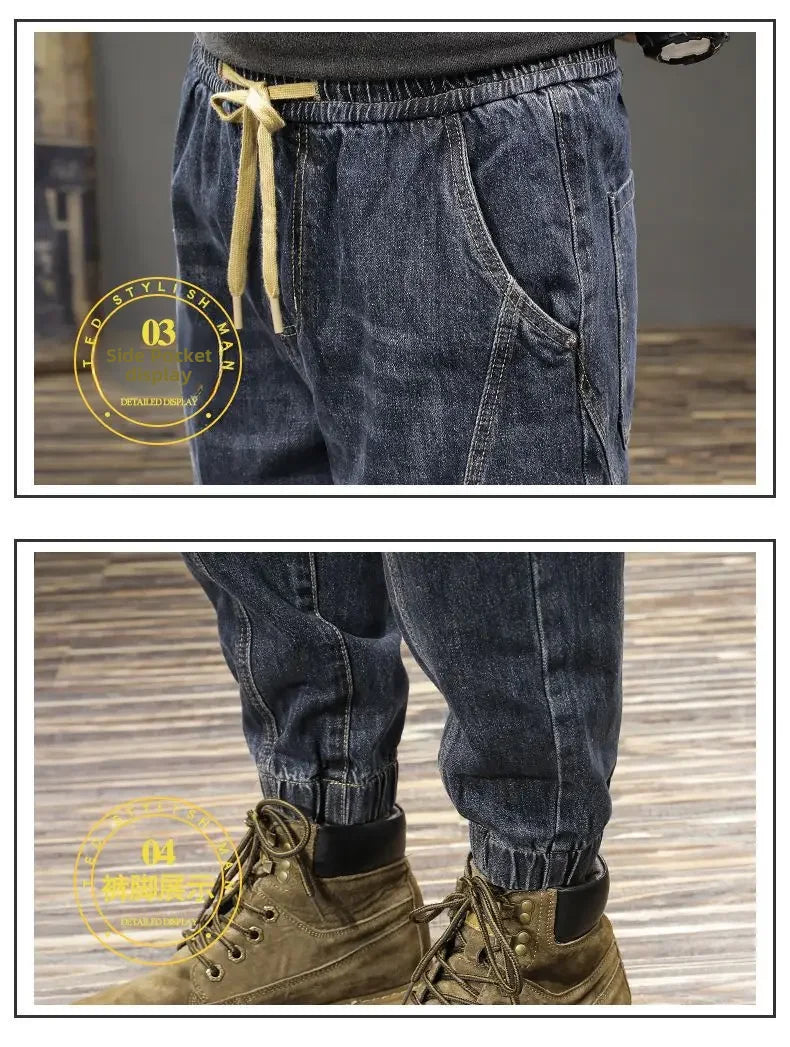 Autumn Winter Men's Trendy Loose-fit Jeans Casual Harem Trousers Long Pants Comfortable Working Clothes.