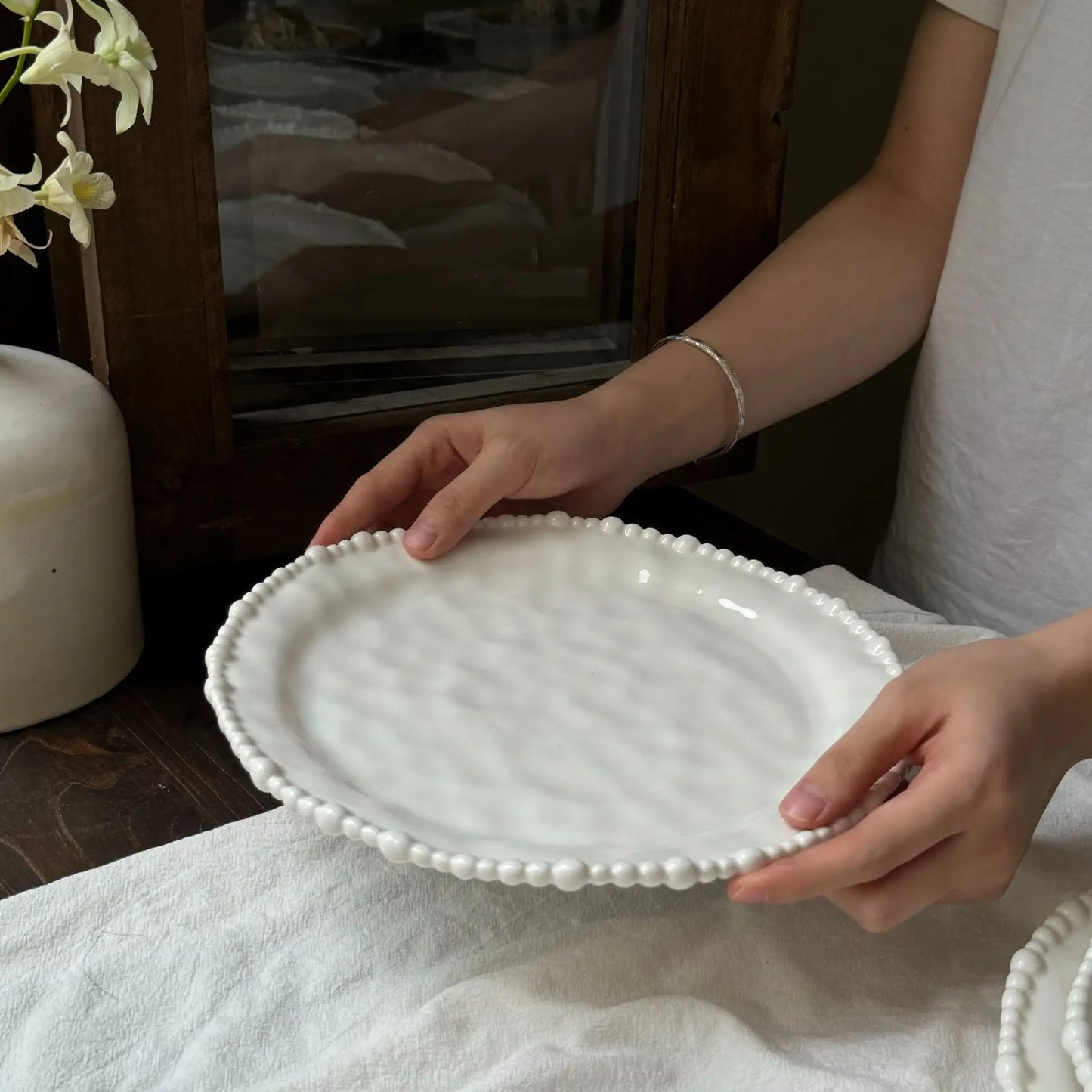 French Irregular Pearl Ceramic Plate Bead Bead Ceramic Plate Ceramic Bowl Cup Dessert