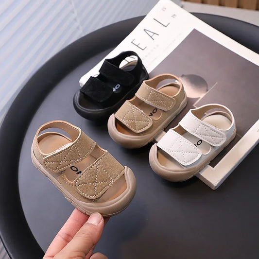 Children's Sandals Anti-kick Summer Shoes for Boy Solid Color Causal Kids Fashion Girls Walking Beach Sandals Non-slip Hook Loop.