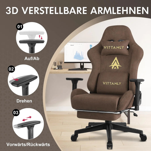 KITINJOY Gaming-Stuhl für Erwachsene mit Fußstütze, Lordosenstütze, Stoff, Computer-Bürostuhl, hohe Rückenlehne, ergonomischer Gamer-Stuhl