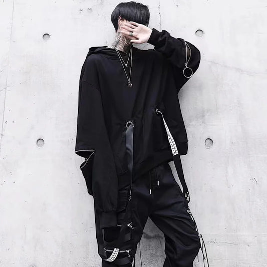 Men's Sets Black Hoodies+Pants Punk Graphic Zipper Hooded Sweatshirts Cargo Pant Men Oversized Loose Streetwear Suits.