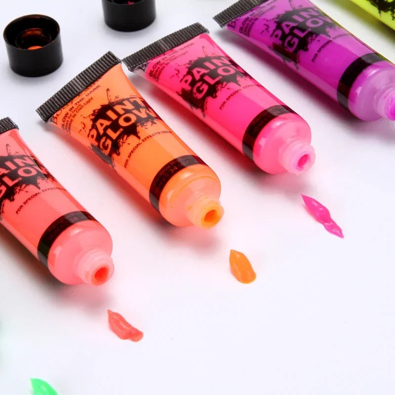 5 pcs Body Art Paint Neon Fluorescent Party Festival Halloween Cosplay Makeup Kids Face Paint UV Glow Painting.