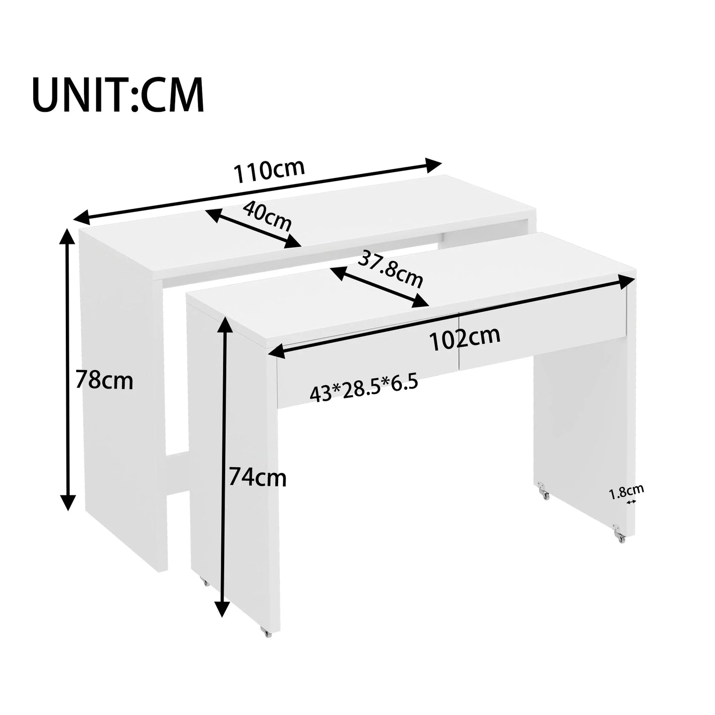 Klappbarer Schreibtisch – Multifunktional, faltbar, mit europäischen Steckdosen, Muschel-Design zum Verstecken des Unordnunges auf dem Schreibtisch