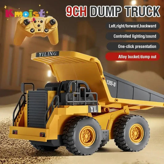 9Ch Rc Car 2.4G Remote Controlled Multi-Functional Dump Truck Bulldozer Excavator Engineering Vehicle Kids Toys for Boys Gifts.