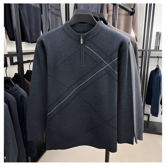 Men's New Thickened Turtleneck Knitwear Autumn Winter New Zipper Solid Color Sweater Middle Aged Warm Knit Top.