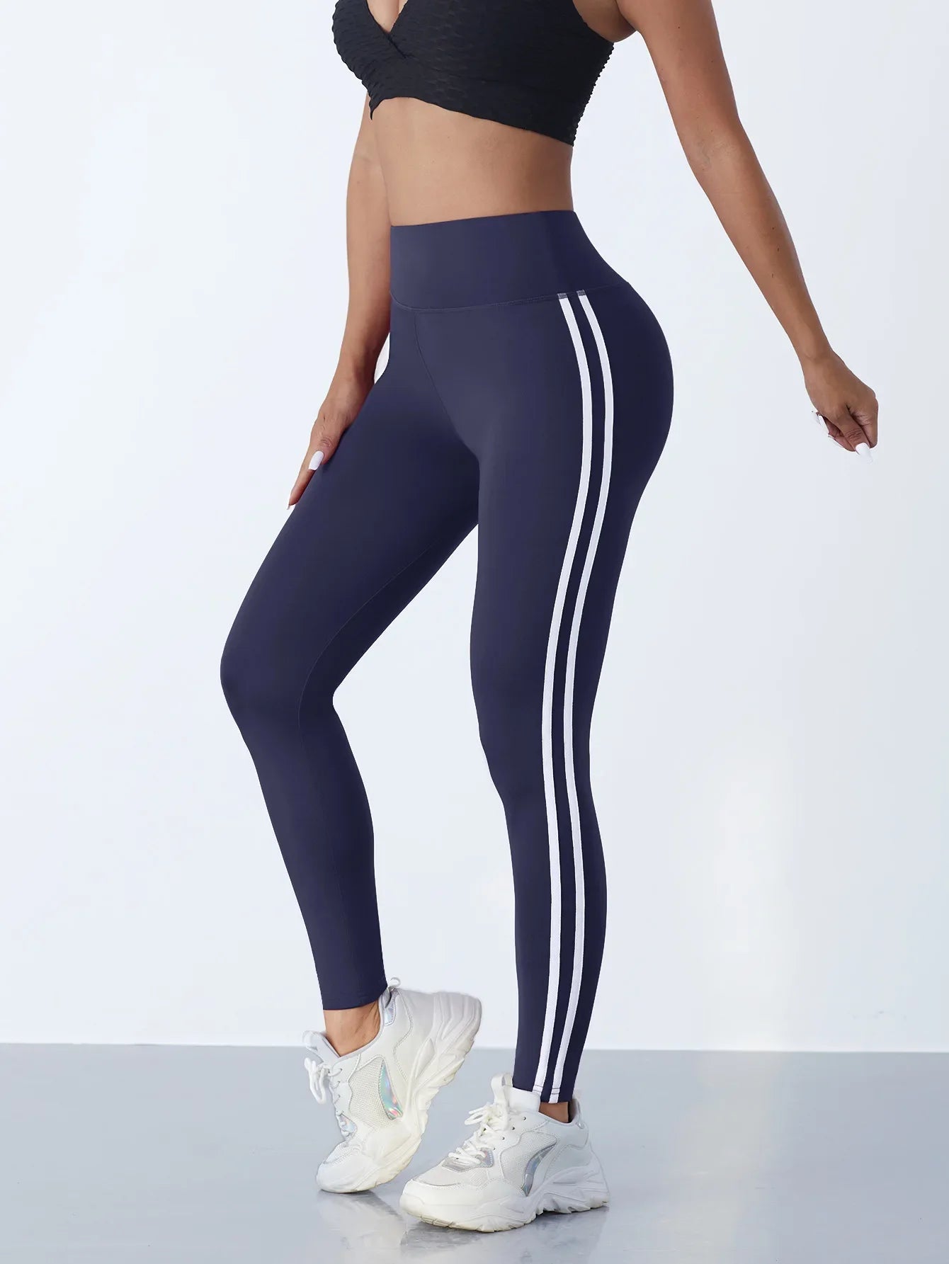 Yoga-Leggings für Damen, gestreift, schlank, Sporthose, hohe Taille, Hüftheben, lässige Strumpfhosen, Workout, Laufen, dehnbare Gym-Leggings