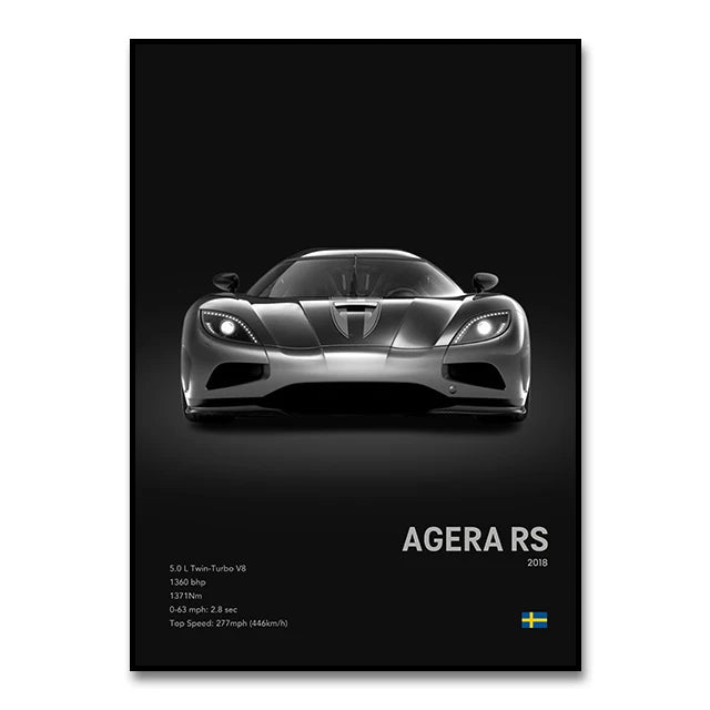 Famous Cars JESKO Canvas Wall Art Print Poster AGERA RS Decorative Mural Modern Home Decor Birthday Gift Unframed