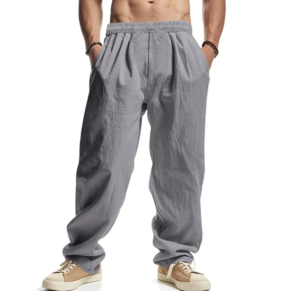 Men's Straight Leg Pants Cotton Linen Breathable Pants Lightweight Beach Hawaiian Style Lightweight Trousers Casual Sweatpants.