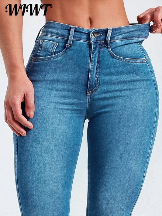 Slim High-waist Jeans Women's Sexy Skinny Pencil Pants Washed Denim Long Trousers 2025 Autumn New Ladies Zipper Streetwear.