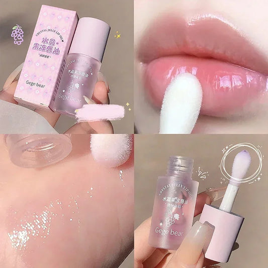 Crystal Jelly Lip Oil Hydrating Plumping Lip Coat Lipstick Moisturizing Mirror Lip Gloss Clear Lip Plumper Cosmetics Makeup.