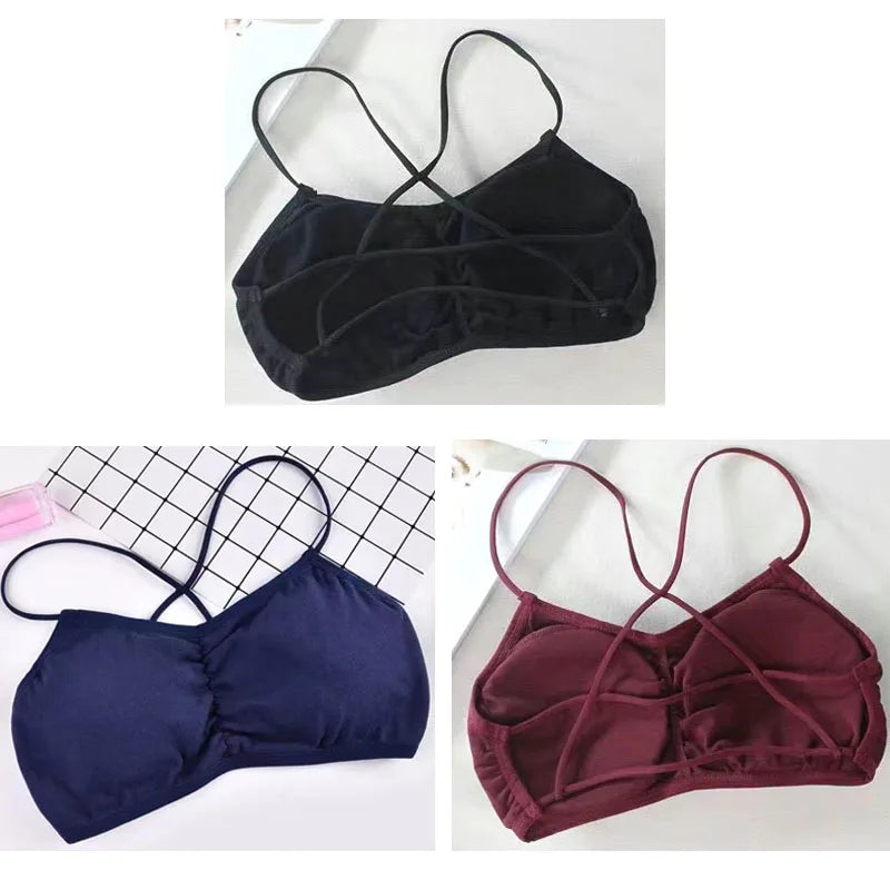 3pcs Womens Top Cross Strap Sports Bra Thin Push Up Sport Bra Yoga Gym Crop Tops Brassiere Fitness Breathable Girls Student Bras.