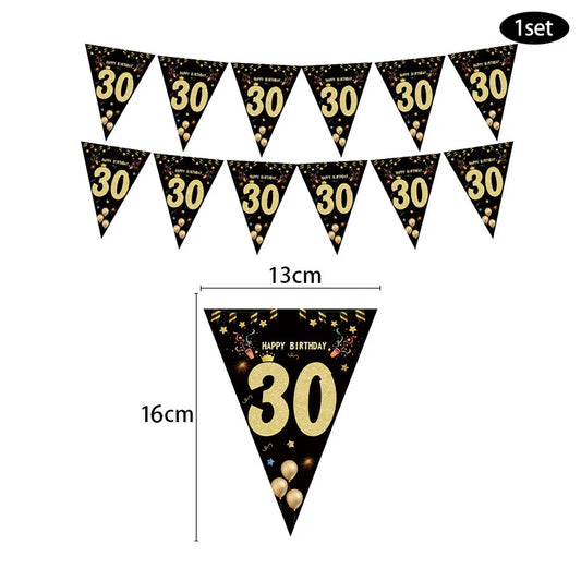 30 40 50 60 Jahre alles Gute zum Geburtstag Papier Banner Geburtstag Party Dekorationen Erwachsene Girlande Geburtstag Anniversaire 30/40 Jahre schwarze Flaggen.