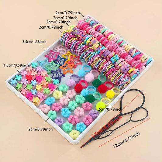 Girl Elastic Hair Bands Hair Pins Claw Clips Ponytail Hold Hair Tie Rubber Bands Scrunchie Hair Accessories Bands set for Girls.