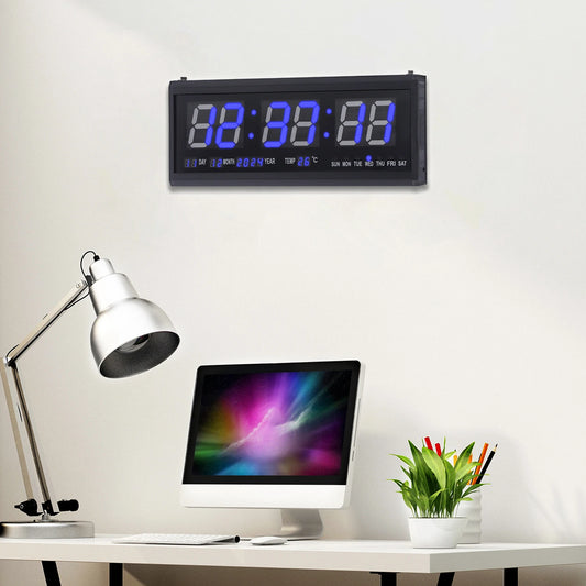220 V große LED-Digital-Wanduhr, Zeit, Temperatur, Datum, Woche, Anzeige, automatischer Dimmer, leuchtende, leise Tischuhr, Wanduhr, 48 x 19 cm