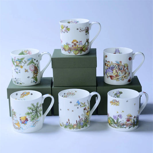 Bone China Dinner Plate Anime Cup and Saucer Set Coffee Mug Cute Cartoon Pattern Ceramic 9.5 Inch Dish Household Tableware Gift.