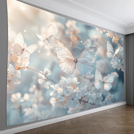 1 piece peony butterfly tapestry, polyester fabric, machine washable, suitable for living room, bedroom, office decoration.