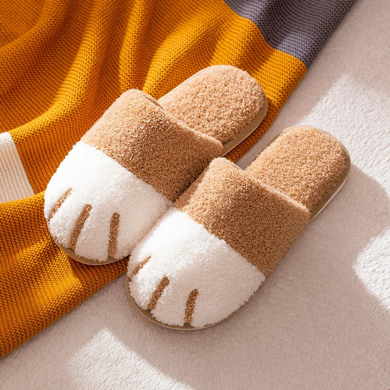 Evshine Cat Paw Warm Slippers For Women Winter Plush House Slippers Cute Fashion Fur Slippers Couple Indoor Bedroom Fuzzy Shoes.