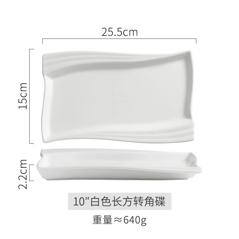 Creative Ceramic White Rectangular Western Food Plate Hotel Restaurant Special Cake Dessert Tableware Household Sushi Set Plate.
