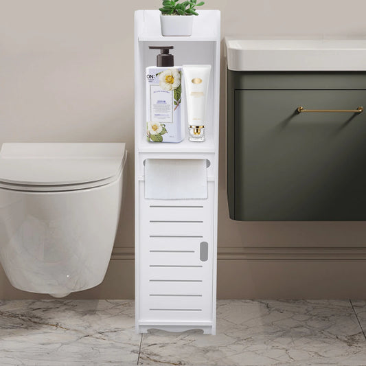 Moderner Badezimmers chrank Holz Kunststoff platte freistehende Toilette hohes schmales Regal weiß 20x20x80cm