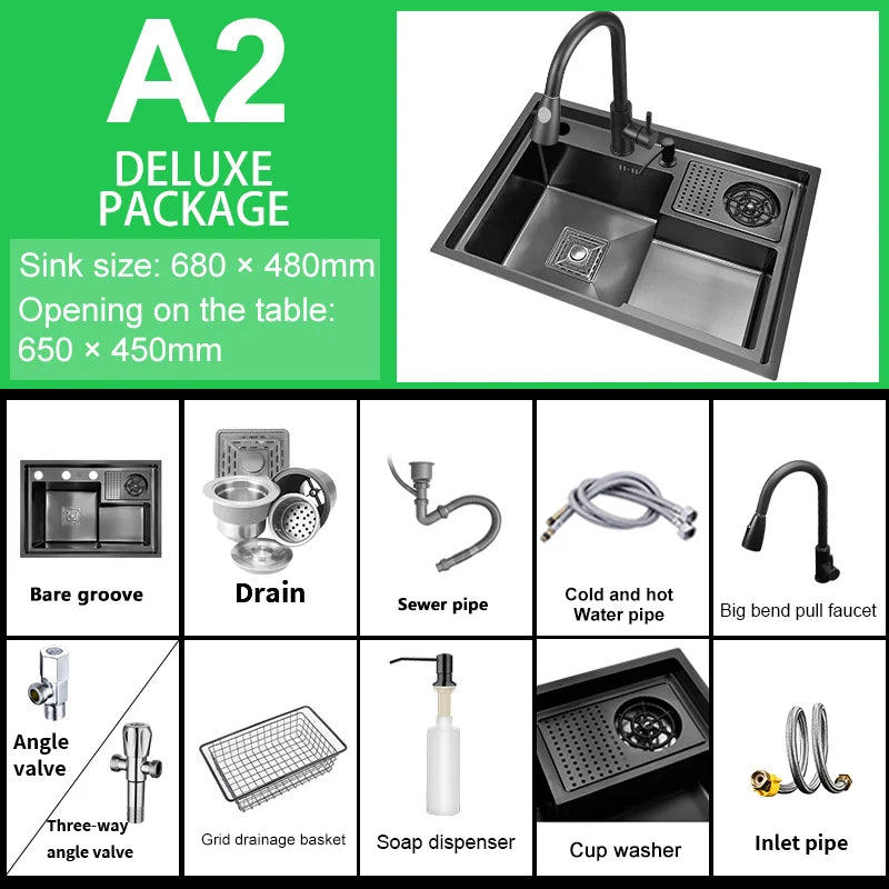 Neues abgestuftes Edelstahlspülbecken für die Küche, multifunktionale Tassenwaschbecken, Geschirrspülbecken, großes Einzelschlitz-Waschbecken