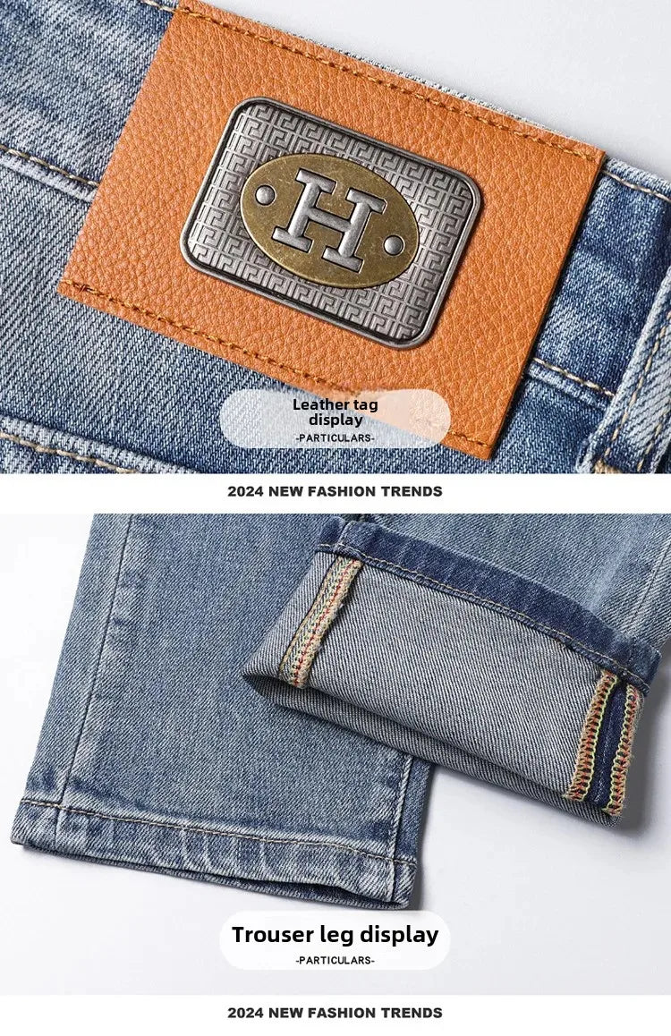 2024 Men's Fashionable Simple Stretch Slim Fit Denim Trousers European Style High Quality Casual Export Men Pants