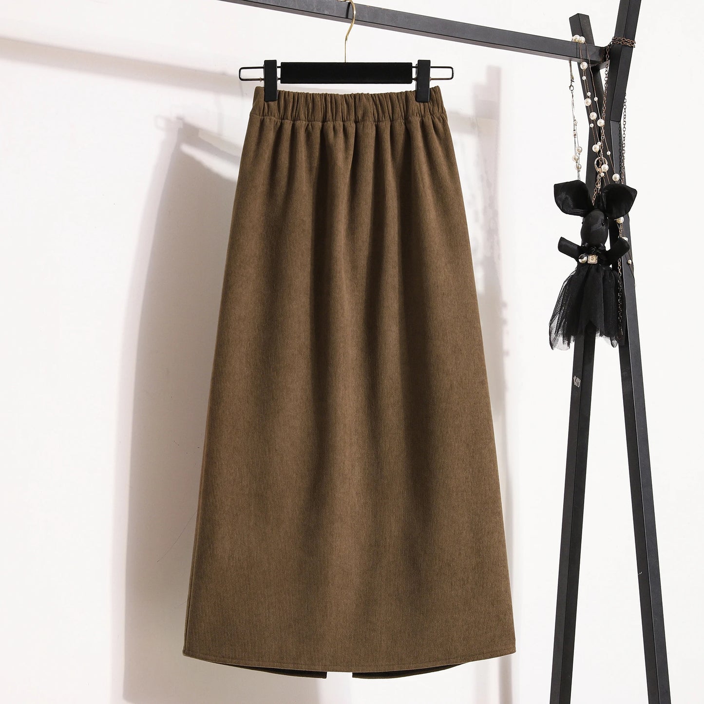 2025 Autumn Winter Plus Size Skirts Women High Waist Solid A-line Skirt Back Slit Korean Thick Elegant Fleece-lined Style Skirts