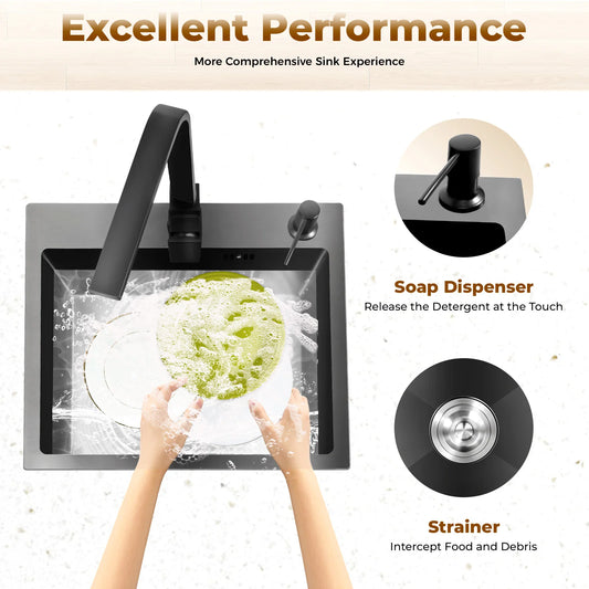 Komplettset für Küchenspüle mit 360° ° Drehbarer Wasserhahn für Familienrestaurant, Waschküche, Keller, Bar, Speisewagen, Dessert, Café