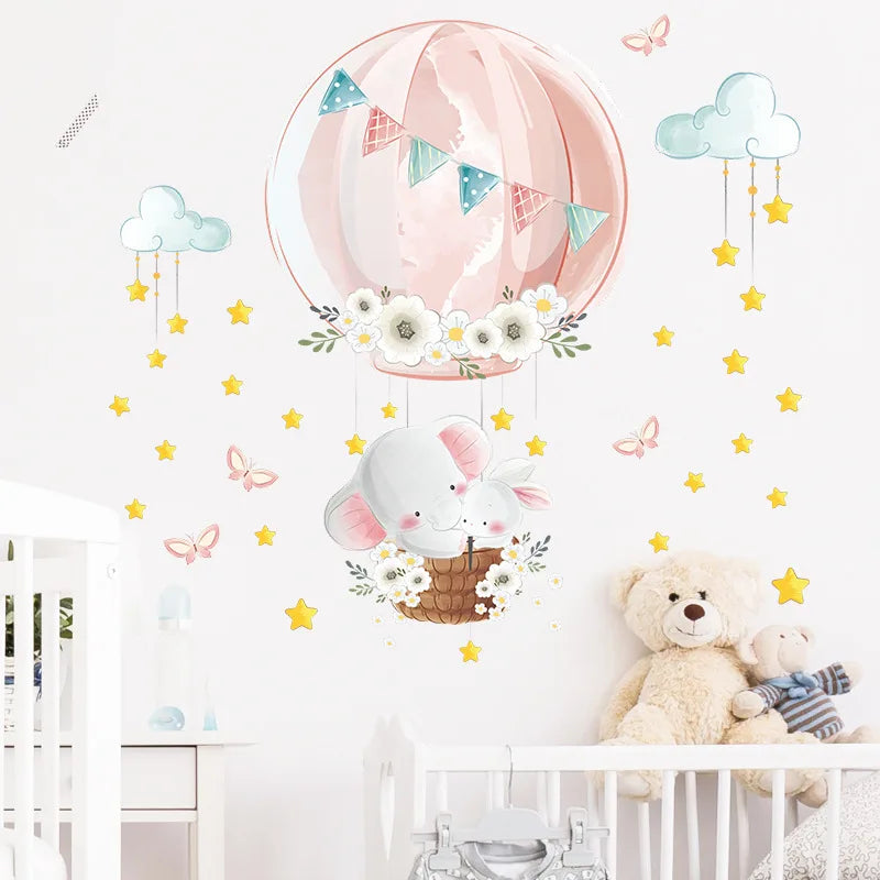 Cute Bear Moon Star Wall Stickers for Kids Rooms Girls Boys Baby Room Decoration Kawaii Cartoon Animal Nursery Wallpaper Vinyl