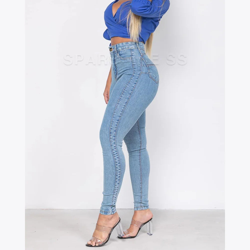 Women's Elastic Pencil Pants 2024 High Waisted Casual Trousers Slimming Streetwear Female Push Up Fashion Skinny Denim Jeans.