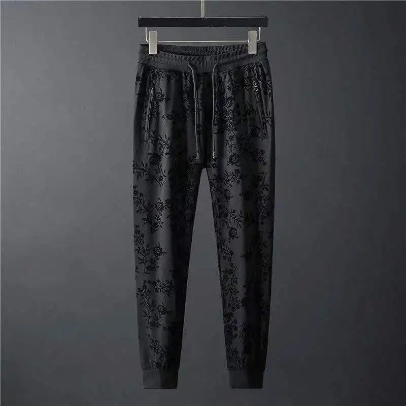 Spring Summer New Men Suits Simple Jacquard O-Neck Long Sleeve Thin T-shirts And Pants Two piece Set For Men's Trendy Outfits.