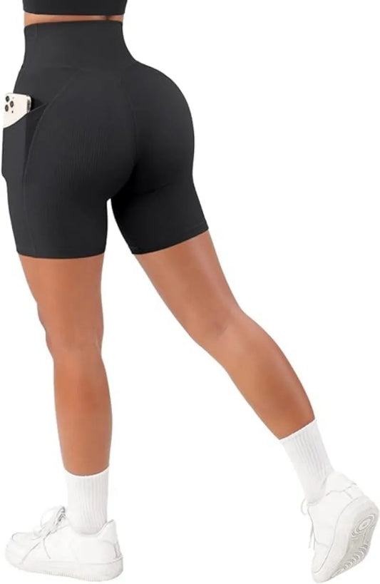 Sports Short Women Cross Workout Yoga Shorts with Pockets 5" High Waist Booty Biker Short.