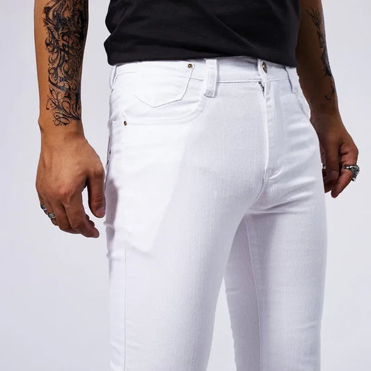 Men's White Casual Jeans New Denim Pants Comfortable Fashion Stretch Slim Fit Straight Trousers Male Clothing Streetwear.