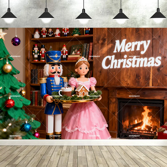 Tauabdruck Weihnachten Nussknacker Dekorationen Hintergrund Banner Hintergrund Schneemann Geschenk Weihnachtsbaum Glocke Wandbehang Party Supplie Prop.