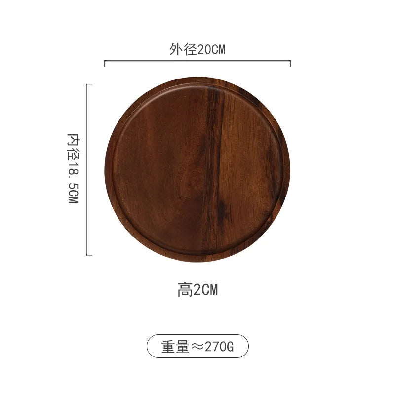 Solid Wood Circular Tray Japanese Style Western Household Tea Dessert Coffee Plate Cross-Border Design