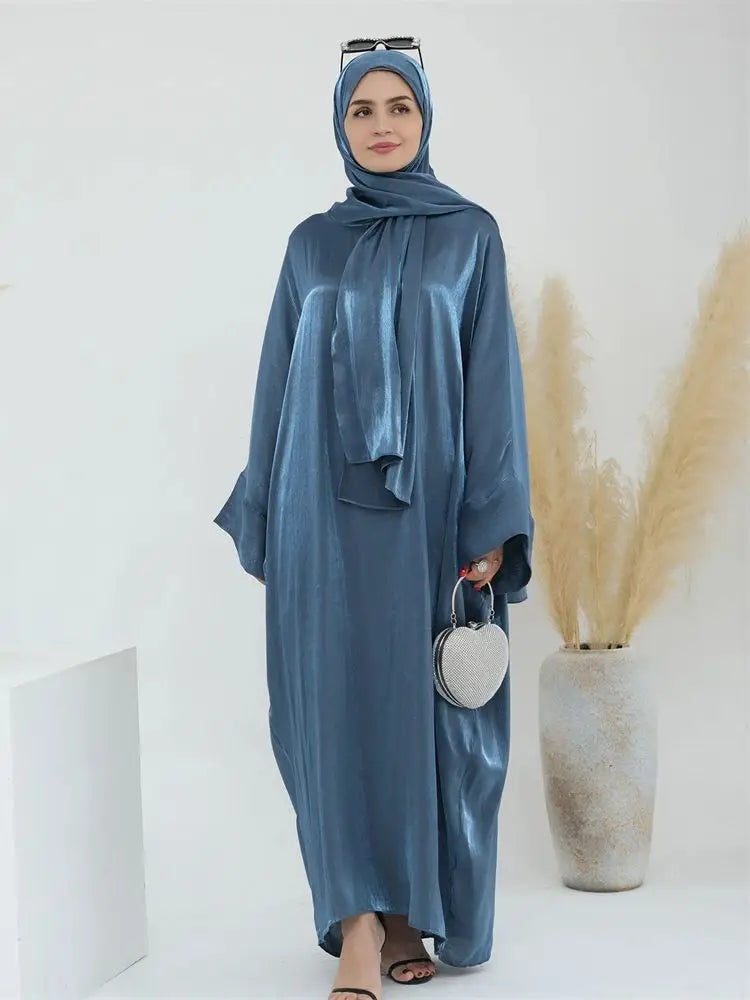 Eid Modest Satin Khimar Abaya Dubai Luxury 2024 Muslim Islam Arabic Abayas For Women Kaftan Hijab Dress Robe Femme Musulmane