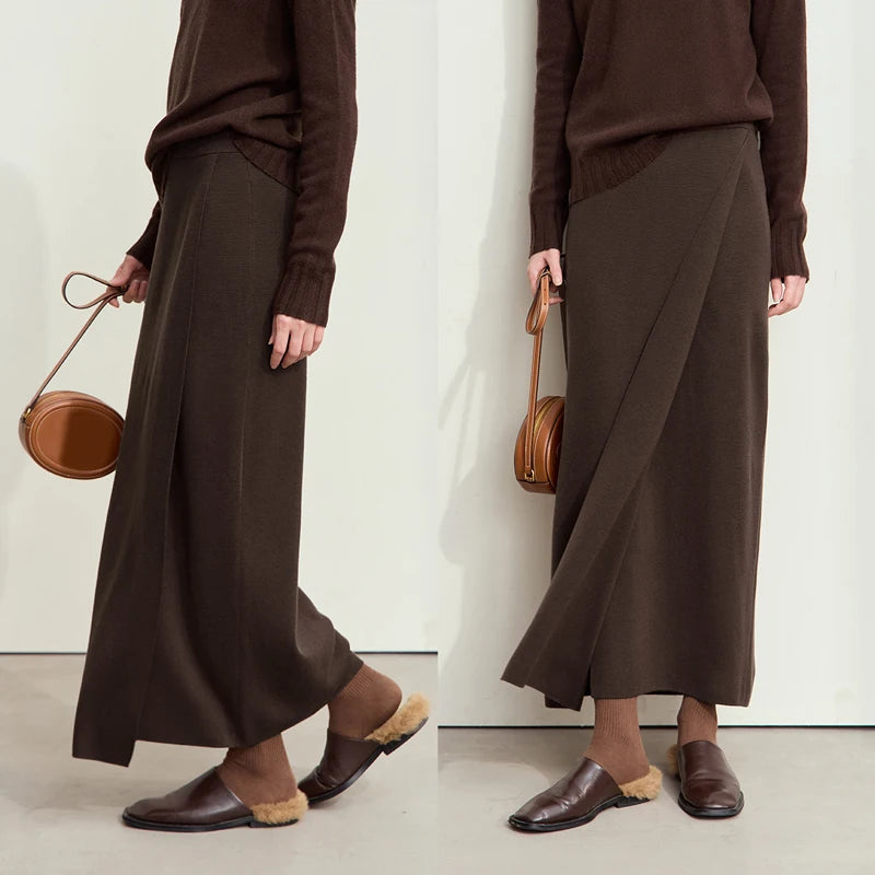 AMII Minimalist Elegant Basics Knitted Skirts for Women 2024 Winter New Elastic Waist Straight Lady Commuter Long Skirt 12443250
