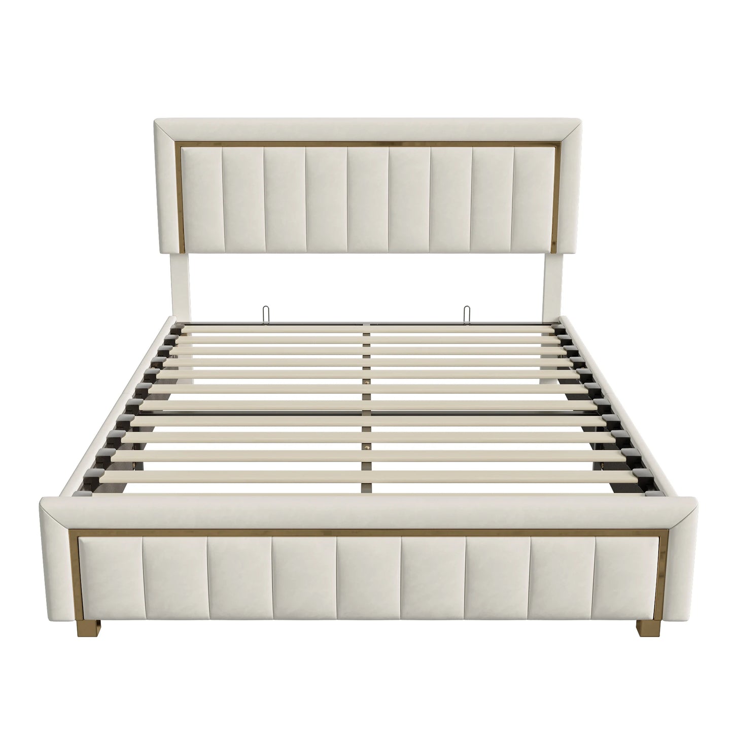 Lazyspace Elegantes Hydraulikbett, samtstoff gepolstertes Doppelbettgestell, mit Stauraum, Bettkasten, Kopfteil mit Lattenrost