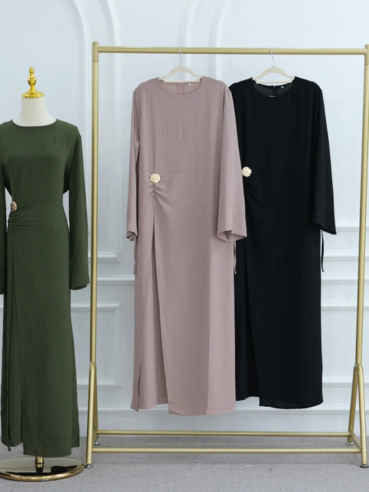 Muslim Women Arabic Dubai Abaya Solid Drawstring Long Dress Modest Ramadan Kaftan Robe Femme musulmane Islam Clothing Kebaya.