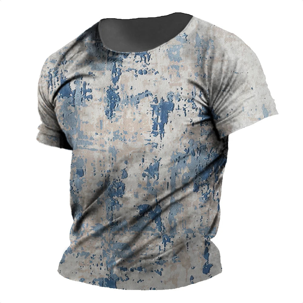 Vintage Printed Men's T-shirt Daily Striped Shirt Summer Round Neck Short Sleeve Tees Oversized Sweatshirt Male Cheap Clothing