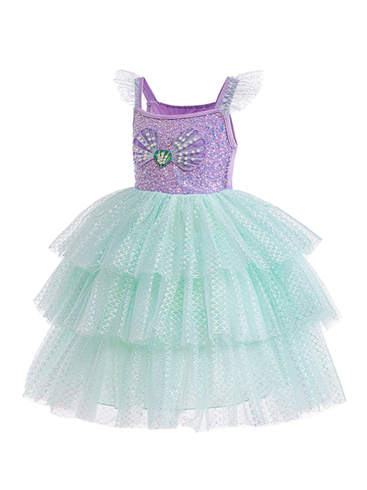 Mädchen elegante Regenbogen Prinzessin Kleid mit Bowknot Flatter Trim Mesh Kleid Tutu Kleid für Party, Performance Tutu Kleid.