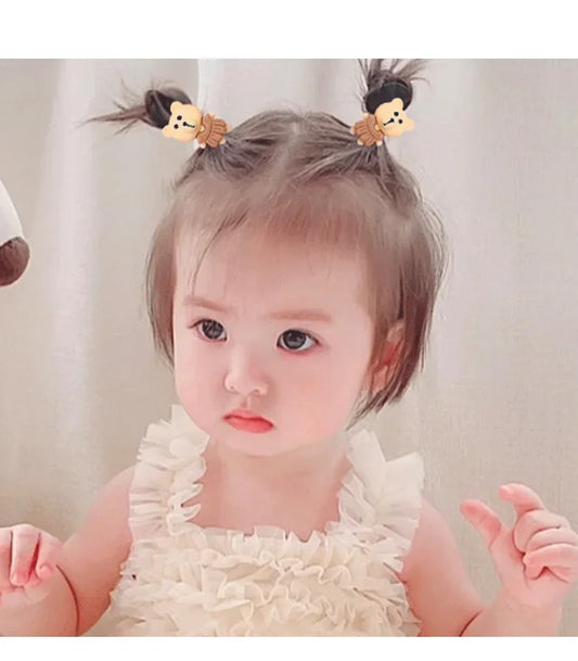 Coffee Color Children's Cute Cartoon Hair Rope Baby Thumb Loop Does Not Hurt Rubber Band Headwear Baby Tie Head Small Pull.