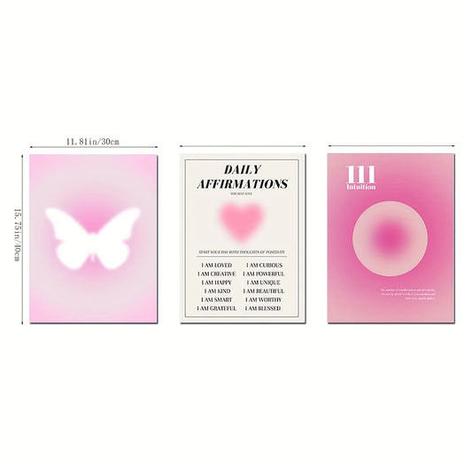 3pcs Nordic Pink Gradient Butterfly Canvas Wall Art Paintings Minimalistic Artwork Prints And Posters Pink Heart Pictures.