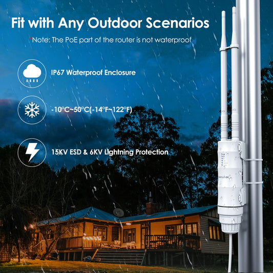 WAVLINK AC300/600/1200 Wireless Outdoor WIFI Router High Power Extender POE Waterproof AP/Repeater 7/8 dBi Directional Antennas.