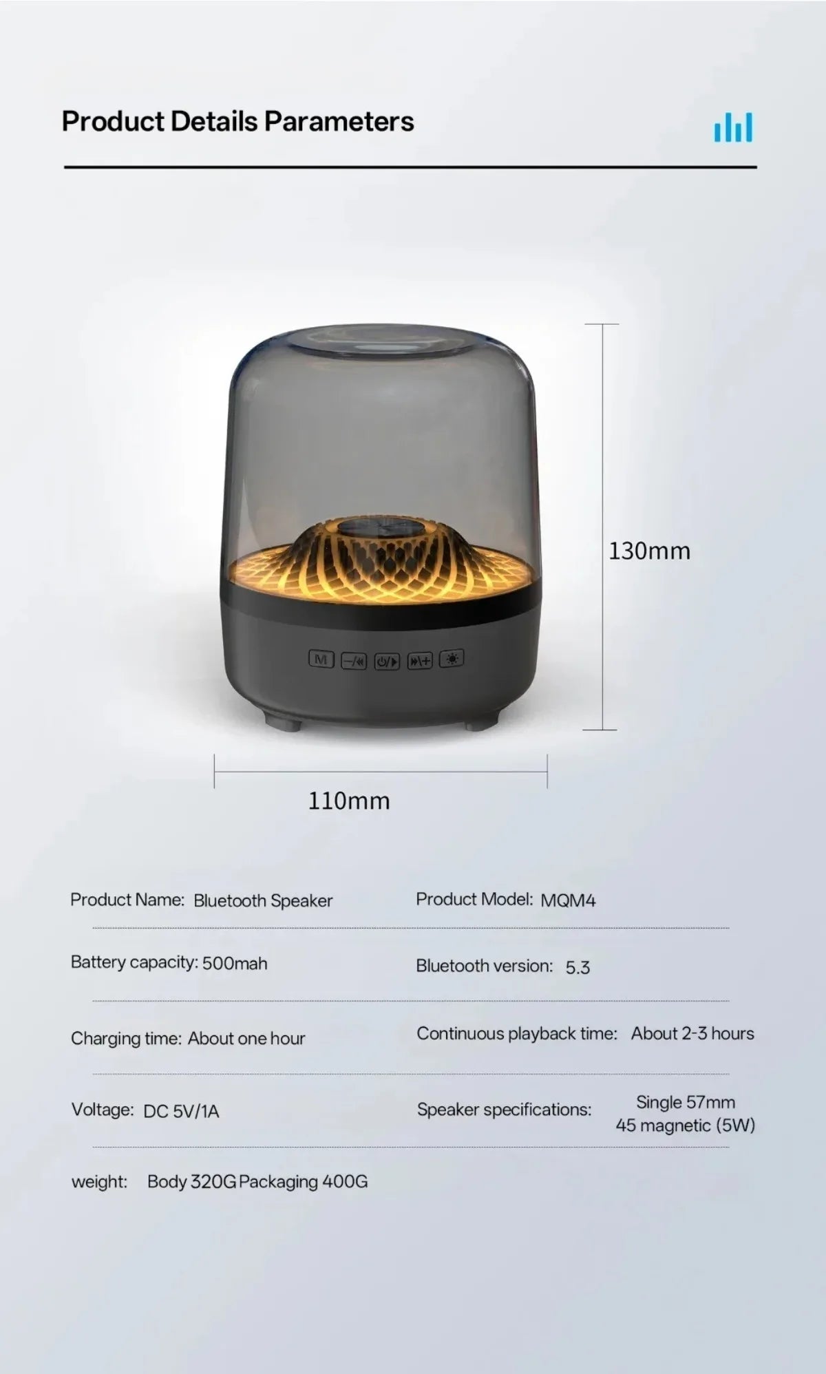 Portable Bluetooth 5.3 Breathing Lamp Speakers 3D Hi-Fi Audio Subwoofer Outdoor Loudspeaker Music Surround Bass Box Speaker.