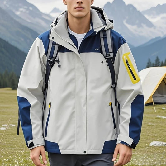 Men's Single-layer Hiking Jacket Patchwork Hooded Hiking Coat Men Color Block Windbreaker Jackets Outdoor Mountaineering Coats.