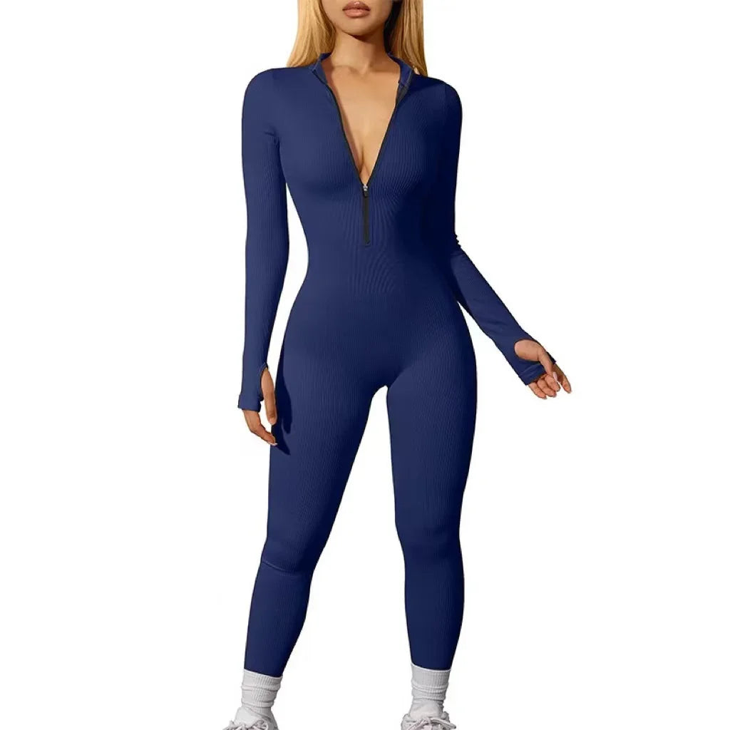 2024 New Fitness Outfit Female Casual Sport Workout Zipper Jumpsuit Women Romper Long Sleeves Skinny Activity Wear Overalls Tops.