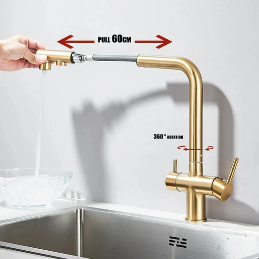 Pulling Filter Kitchen Faucet Hot & Cold Water Mixer Dual Mode Filtration Purification Kitchen Sinks 360 Rotation