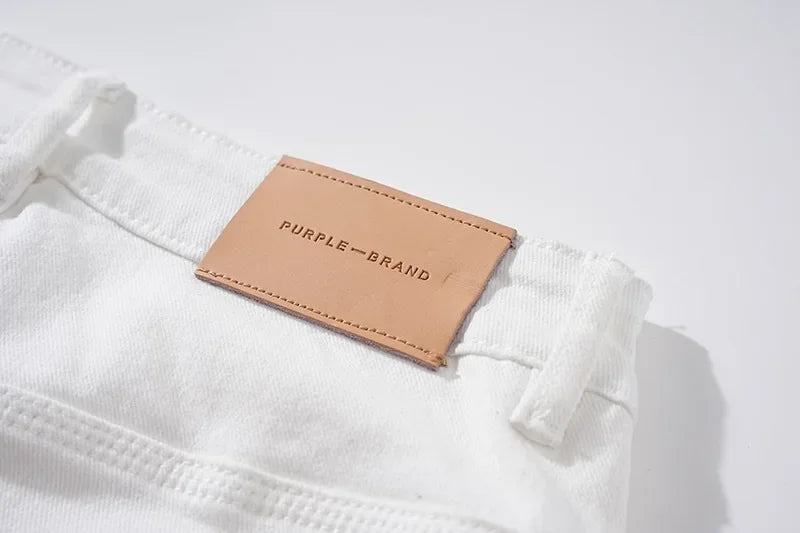 Purple Brand Men's Casual Straight Leg Jeans Distressed Dye Spill Hole American Street Style High Street Long Pants.