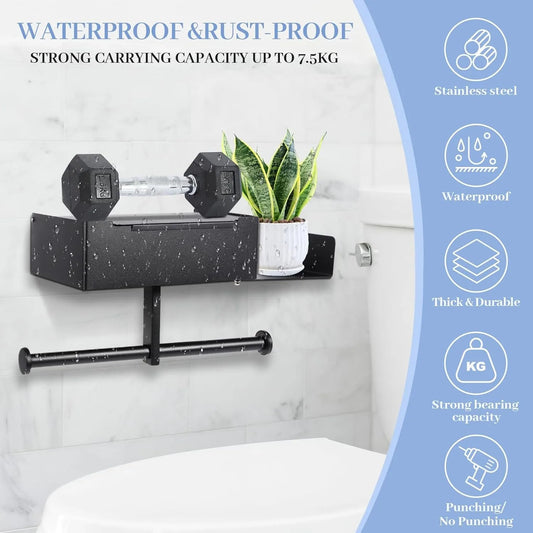 Toilettenpapierhalter mit Ablage Papierbox aus Edelstahl Wandmontierter Wischtuchhalter für Badezimmer Spülbarer Aufbewahrungshalter für Feuchttücher