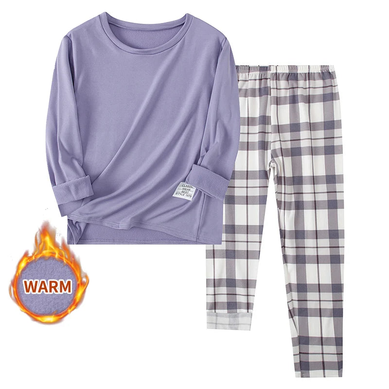 2-teilige Langarmhose im Herbst und Winter, geschliffene und verdickte Pyjamas für Männer und Frauen, Heimkleidung für Jugendliche